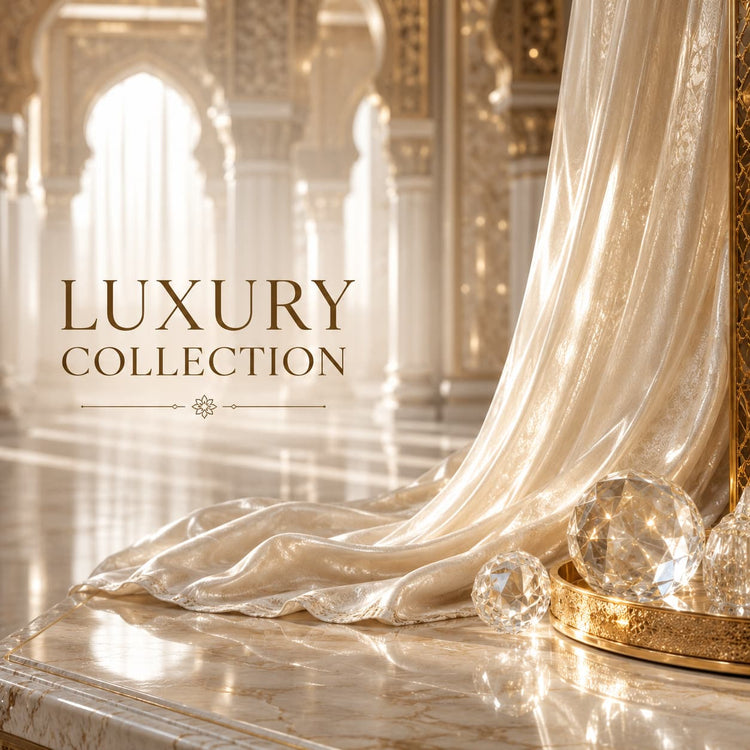 OUDAIN FRAGRANCE Luxury Collection featuring champagne silk, crystal gemstones and polished gold details