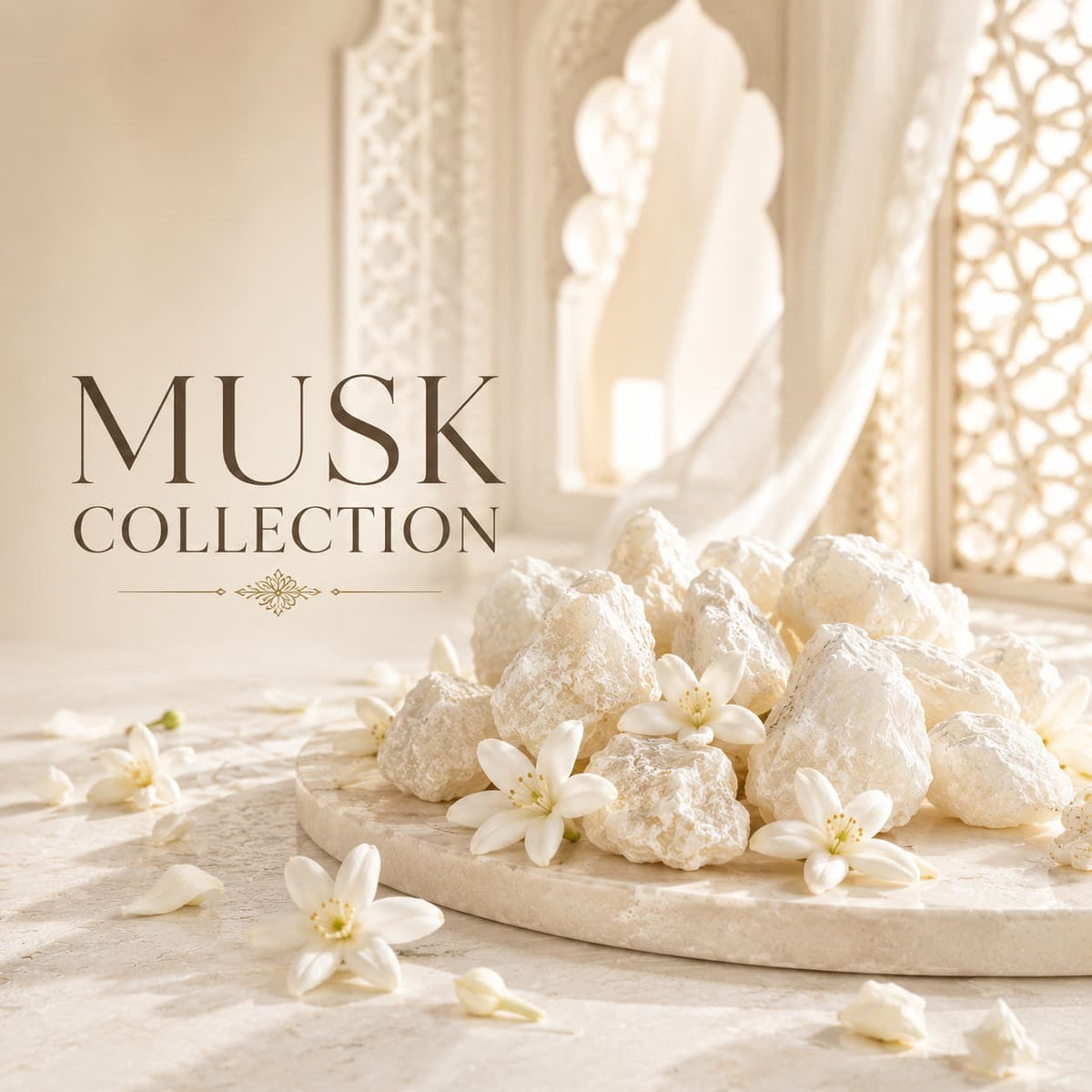 OUDAIN FRAGRANCE Musk Collection featuring refined white musk-inspired luxury details in soft neutral tones