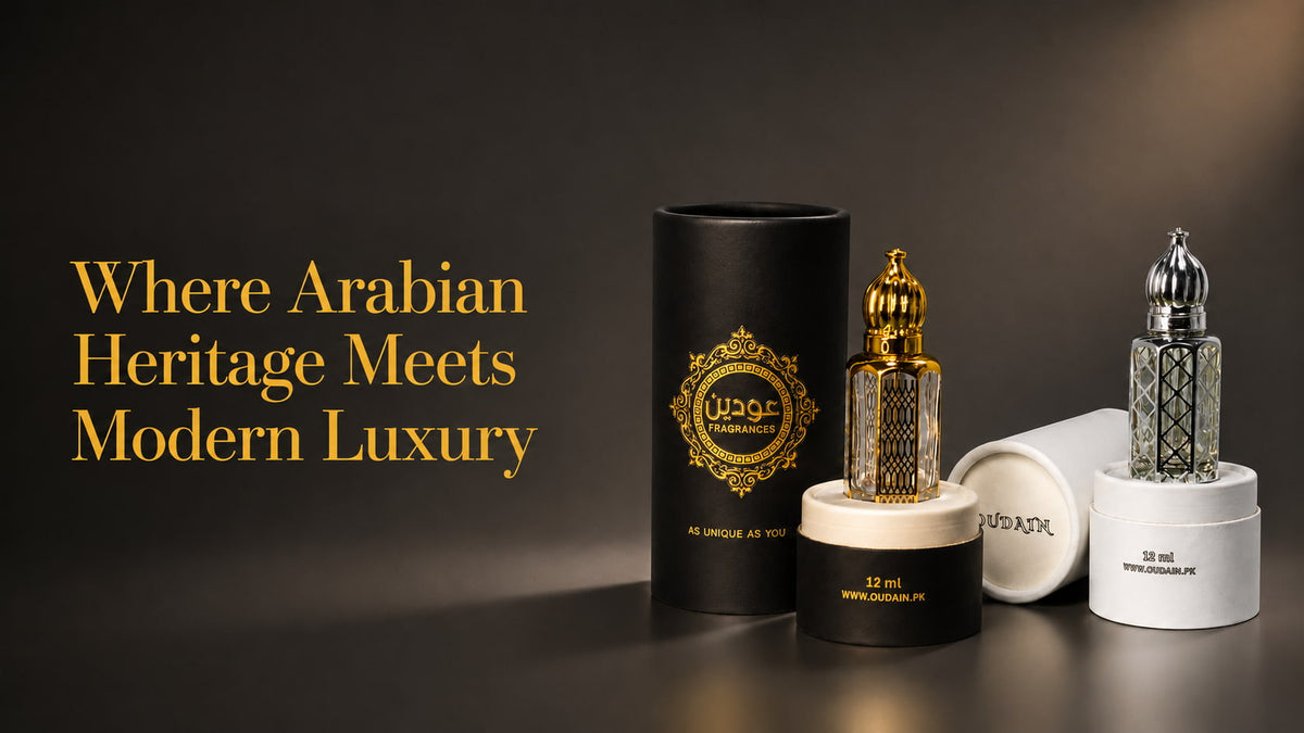 OUDAIN Fragrance Arabian attar and oud perfume luxury packaging hero banner